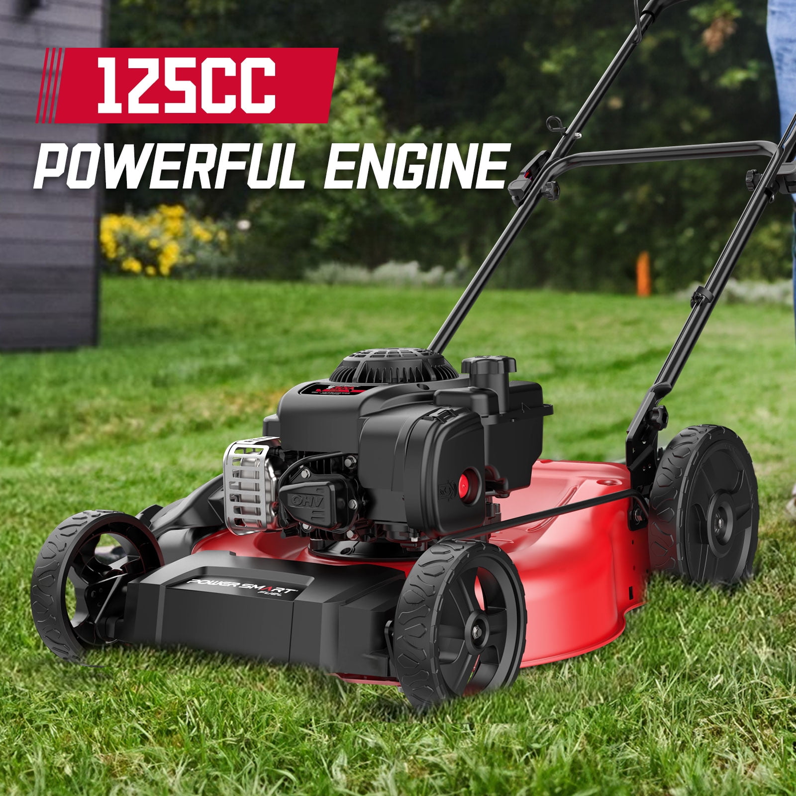 PowerSmart 21 in. 2-in-1 125cc Gas Push Mower, Briggs and Stratton Engine, Quick Start, 6-Position Height Adjustment