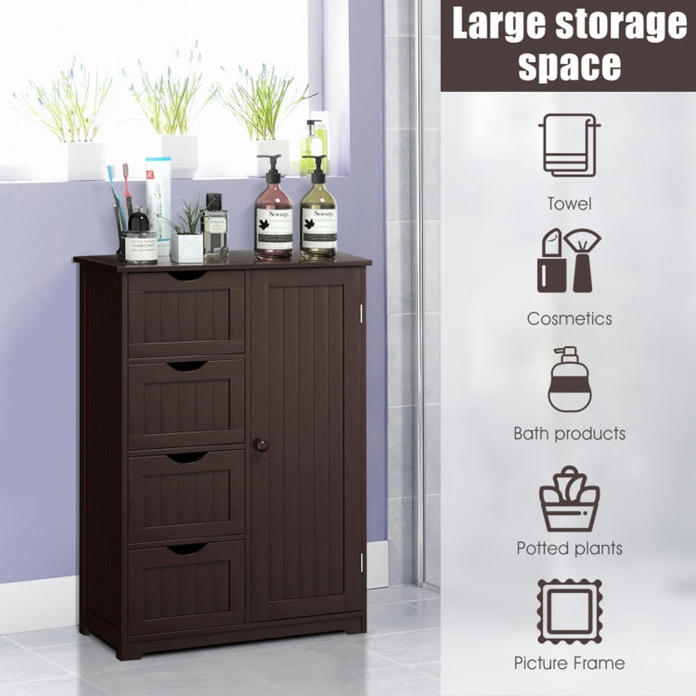 Finihen Storage Cabinet, Floor Cabinet, Standing Indoor Wooden Cabinet with 4 Drawers, for Bathroom, Living Room, Bedroom, Kitchen, Brown
