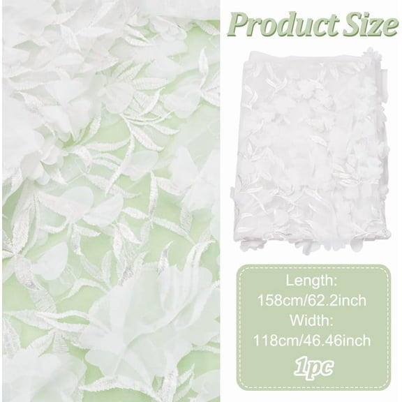 1.7Yards White 3D Flower Mesh Lace Fabric 46.4inch Floral Leaves Embroidery Tulle Sewing Lace Trim Fabrics for DIY Crafts Wedding Party Sewing Dresses Decor
