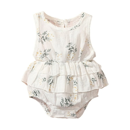 

12 Month Girl Clothes Fall Baby Girls Floral Spring Summer Print Sleeveless Ruffle Romper Bosyduit Clothes