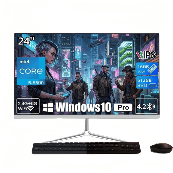 TOEMAAGIC 24-inch All-in-One Desktop Computer, Intel Core i5-6500, 16GB RAM, 512GB SSD, Windows 10, Wi-Fi, Bluetooth, Webcam, Includes Wired Keyboard and Mouse, White