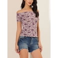 thumbnail image 6 of INSPIRE CHIC Women's  Slim Fit Short Sleeves Off the Shoulder Cropped Top M Grey Pink, 6 of 7