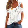 thumbnail image 2 of Fiudx Ofertas Flash Del Día Camiseta Sexy de Verano para Mujer, Blusa con Hombros Descubiertos, Cuello En V, Manga Corta, Camisetas Sólidas, 2 of 5