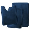 thumbnail image 2 of Set of 3 Clara Clark Bath Mat Bathroom Rug - Absorbent Memory Foam Bath Rugs - Non-Slip, Thick, Cozy Velvet Feel Microfiber Bathrug - Blue - Large 20"x32" - Small 17"x24" - Contour 24"x20", 2 of 6