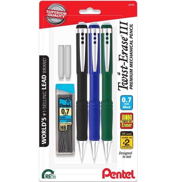 Lápiz Mecánico Pentel Twist Erase III 0.7 mm - Paquete de 3