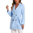 thumbnail image 5 of INSPIRE CHIC Women's Notch Lapel Double Breasted Belted Mid Length Trenchcoat S Light Blue, 5 of 9