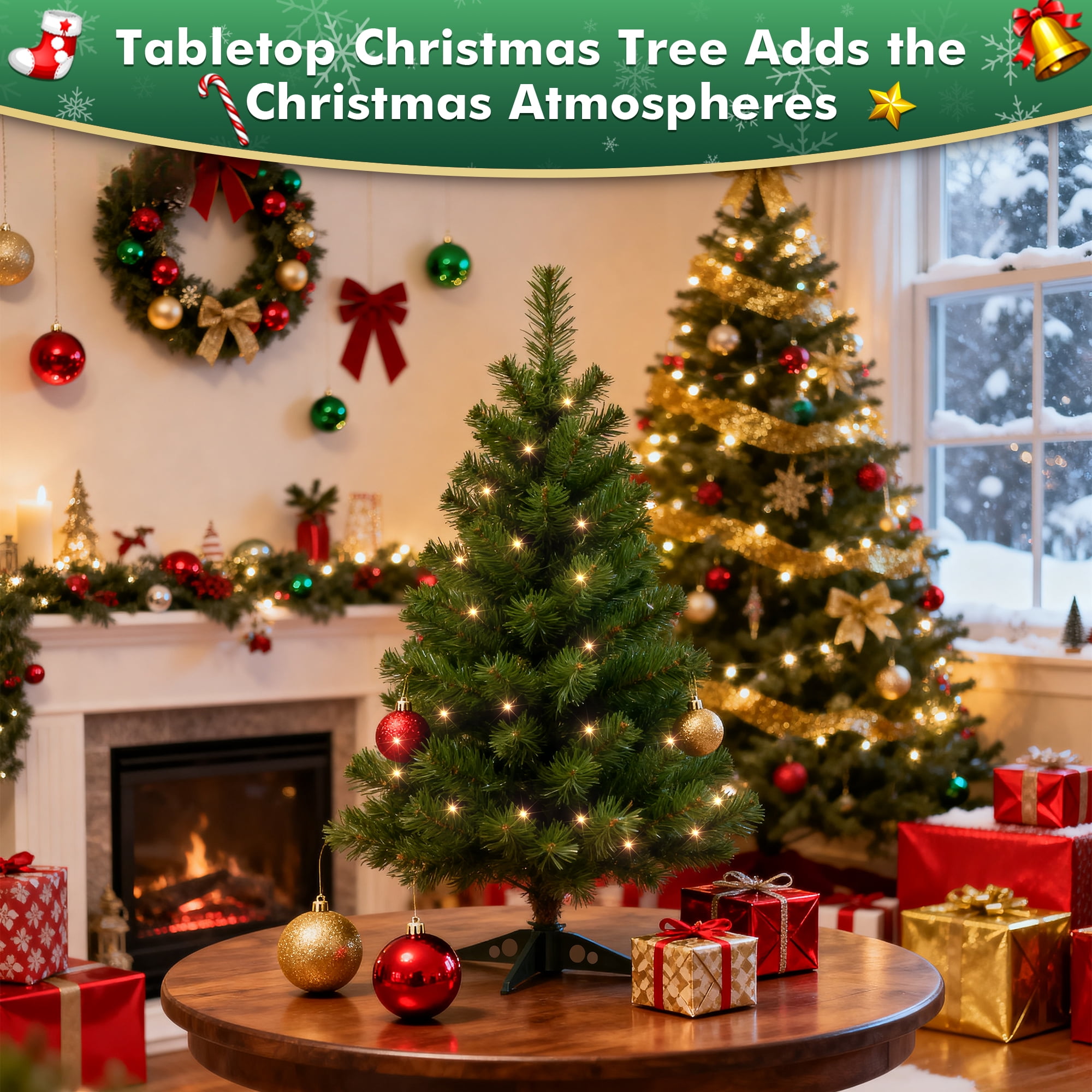 DAYBETTER 2FT Mini Christmas Tree, 2 Pack Pre-Lit Artificial