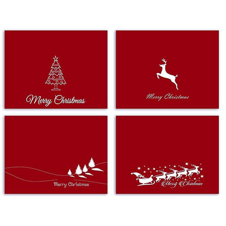 Red Merry Christmas Cards - Blank Inside - 12 Pack - Walmart.com