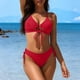 thumbnail image 1 of Trajes de baño Amzcrzy Tankini para mujer, bikini de control de abdomen para mujer, cintura alta, cuello en V, ajuste de cordón, bikinis, traje de baño fruncido, conjunto dividido, rojo, 2XL, 1 of 9