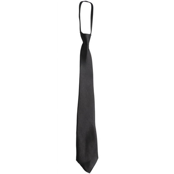 Men Solid Black Polyester Zip Up Necktie Smooth Zipper Tie