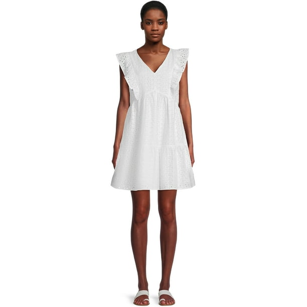 Time and Tru Women's Flutter Sleeve Eyelet Dress - Walmart.com