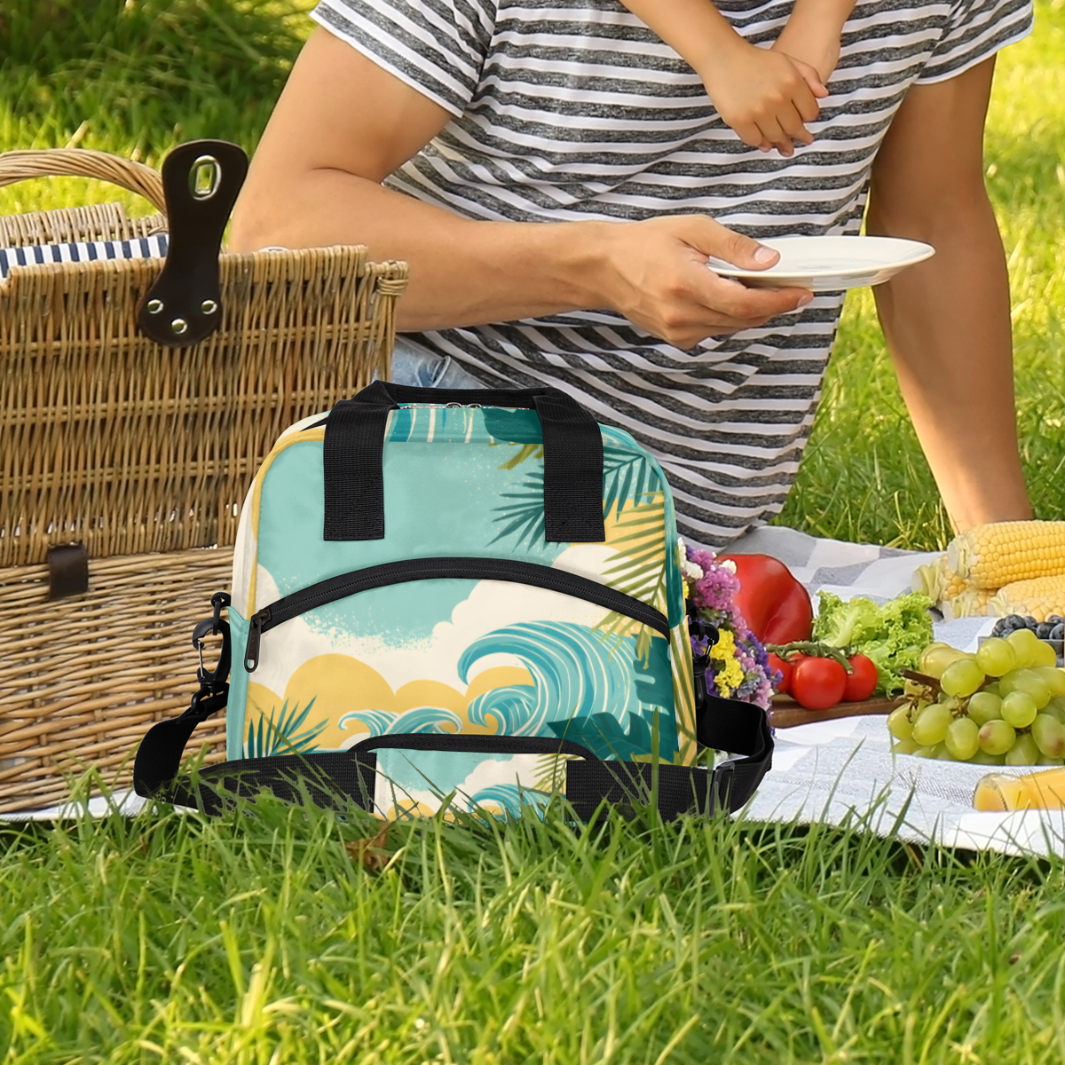Herdesigns Coastal Insulated Lunch Bag for Women Men Adults Large Reusable Lunch Box Hawaii Seaside Leakproof Cooler Tote Bags with Adjustable Shoulder Strap