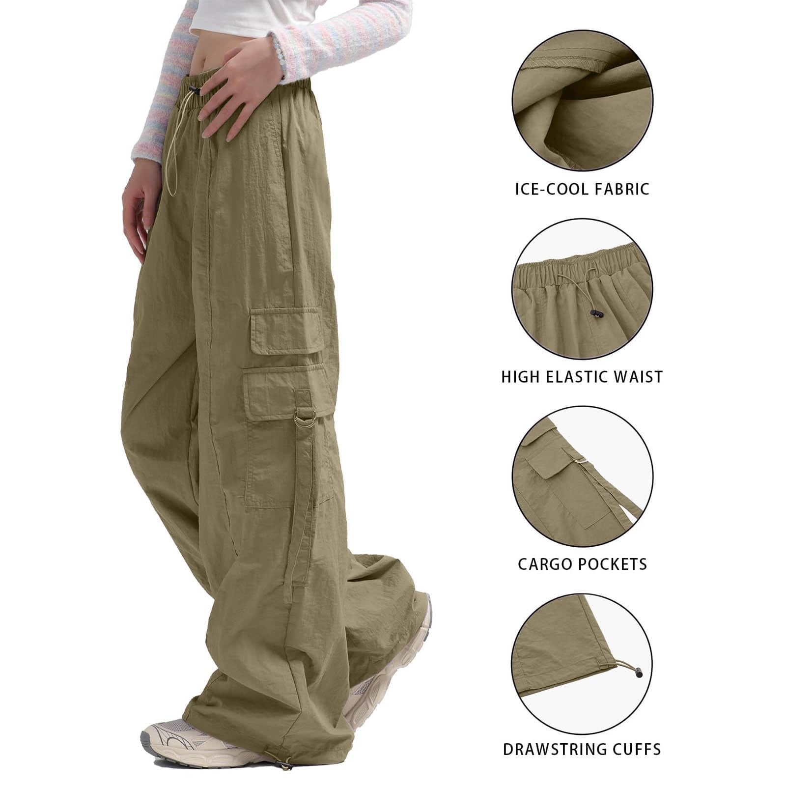【DEARMINE】Frey Cargo Wide Pants ZHAGHMIN Wide Leg Cargo Pants for Women with Side Pocket Mid