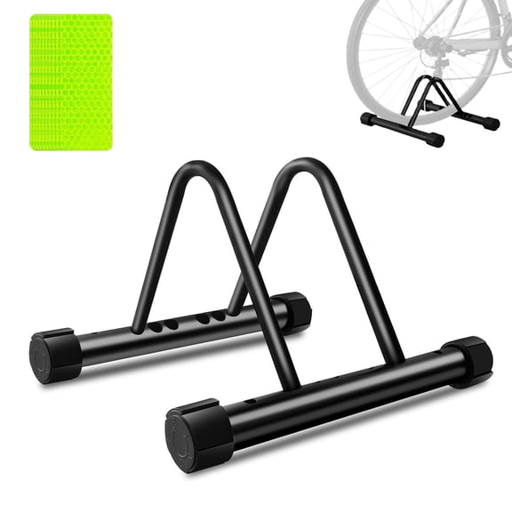 Bike Floor Stand, Adjustable Bicycle Rack for Garage Indoor Outdoor, Heavy-Duty Steel Bike Holder for Mountain Road Bikes Storage, Includes 10 Reflective Stripes