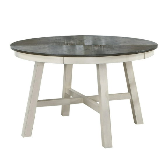 48 Inch Round Dining Table, 2 Tone Dark Veneer Top, Crisp White Base- Saltoro Sherpi