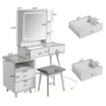 thumbnail image 5 of Smuxee Modern Vanity Table Set with LED Mirror,Rechargeable Dressing Table,2 Shelves,4 Drawers,White, 5 of 5