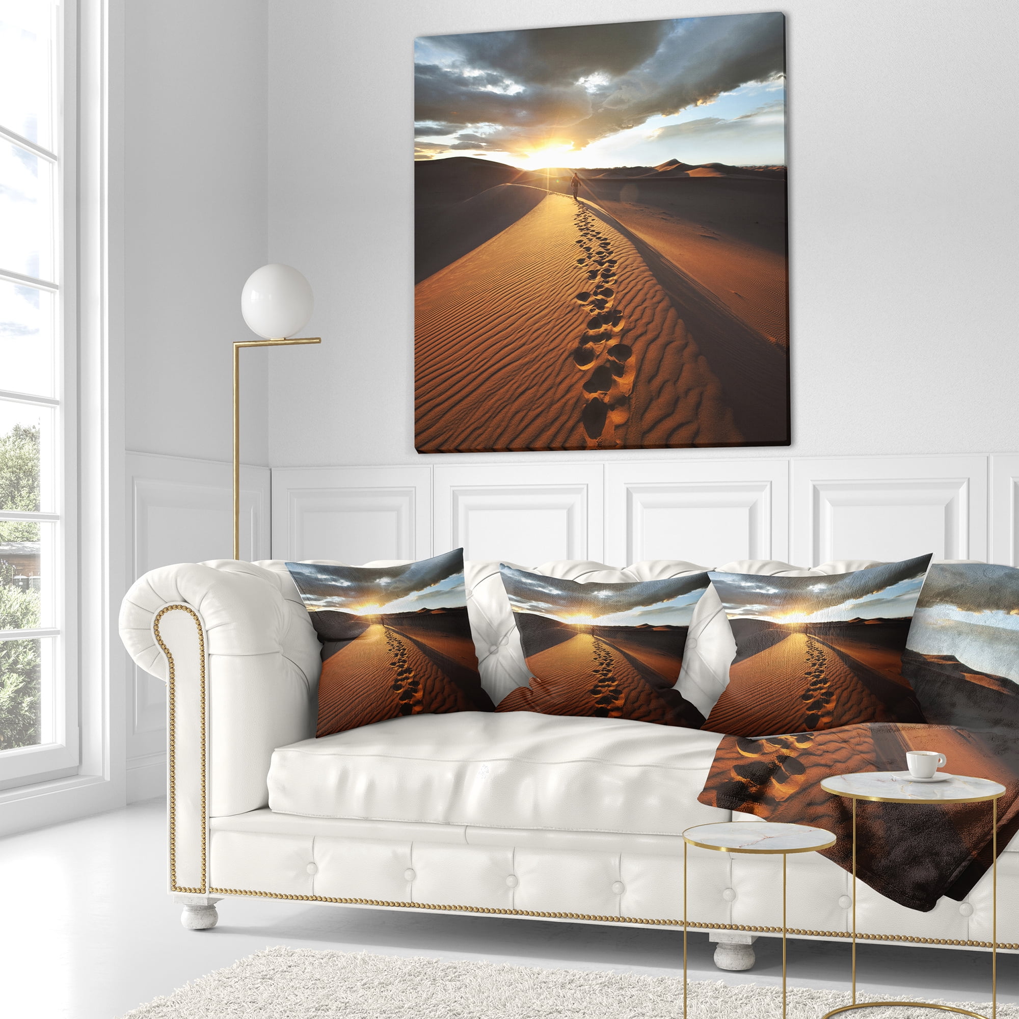 Designart Hiking Path in Desert at Sunset - Modern Landscape Printed Throw Pillow - 16x16