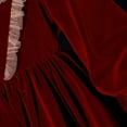 thumbnail image 5 of BRGZLK Girls Red Velvet Dress Girl Solid Color Long Sleeve Vintage Princess Dress Trendy Cute Lace Crew Neck Dresses No Fleece 6-7 Years, 5 of 5