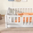 thumbnail image 5 of Sesslife Twin Size Platform Bed, Solid Wood Twin Bed Frame with Slats, Fence Guardrail and Door, Twin Floor Bed for Little Boys Girls, No Box Spring Needed, White, 5 of 8
