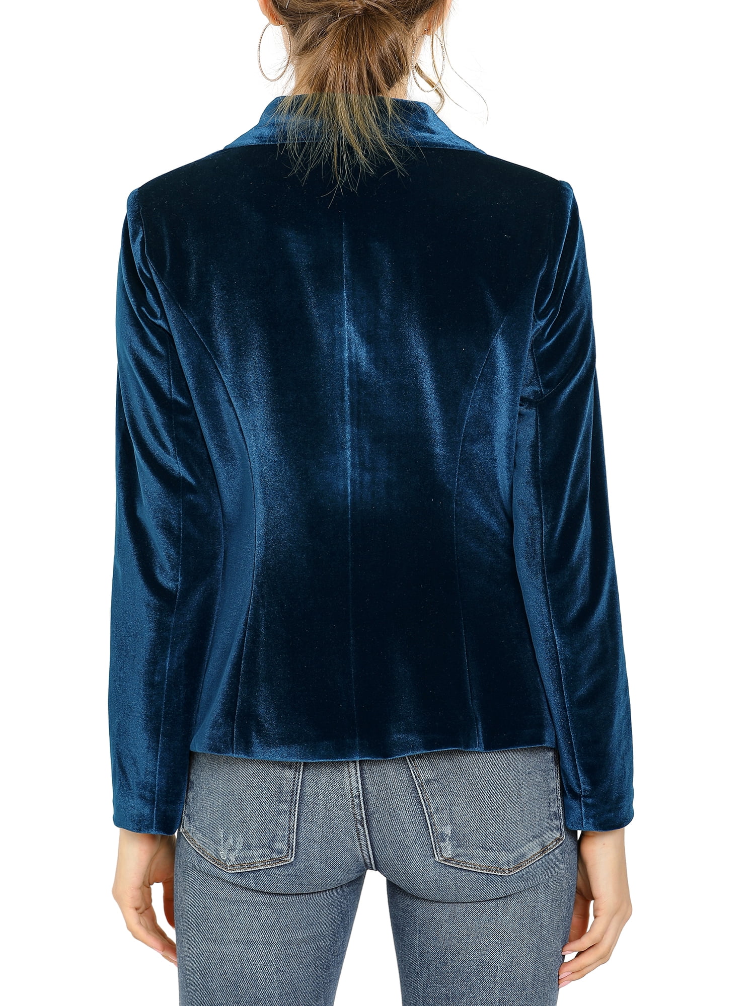 DARING DIVA Women's Velvet Office Coat Solid Shawl Collar Blazer S Deep Blue