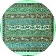 thumbnail image 1 of Ahgly Company Machine Washable Indoor Round Abstract Turquoise Blue Modern Area Rugs, 3' Round, 1 of 4