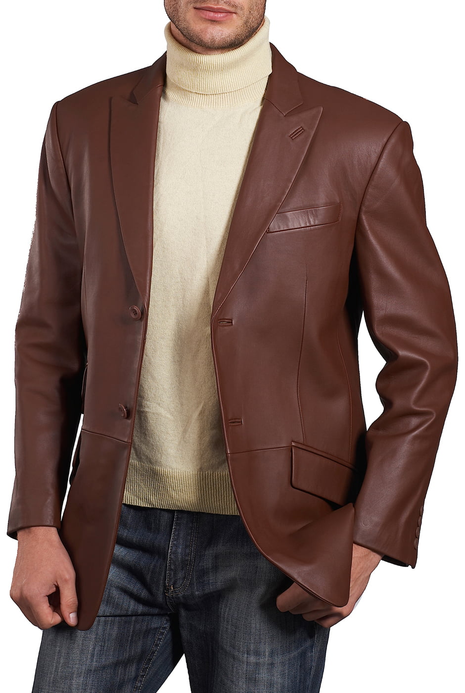 BGSD Mens Noah 2-Button Lambskin Leather Blazer Regular & Tall