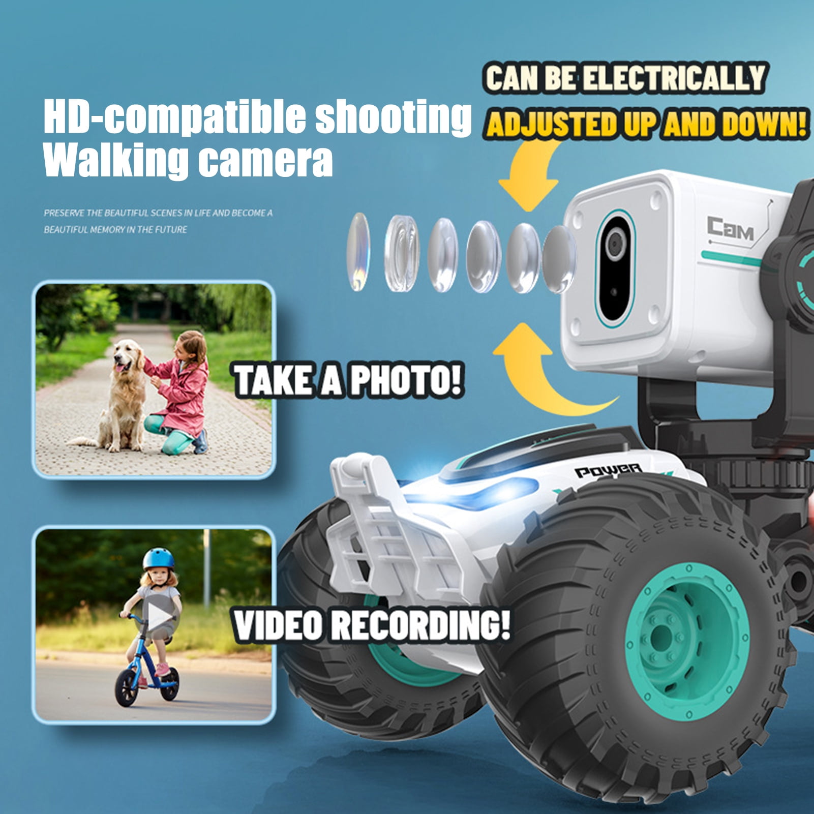 Meoldis Remote Control Car with 720P Camera - 4WD Off-Road RC Truck Toy with Real-Time Video, Voice Chat & Rubber Tires - Birthday Gift for Boys Girls (White)
