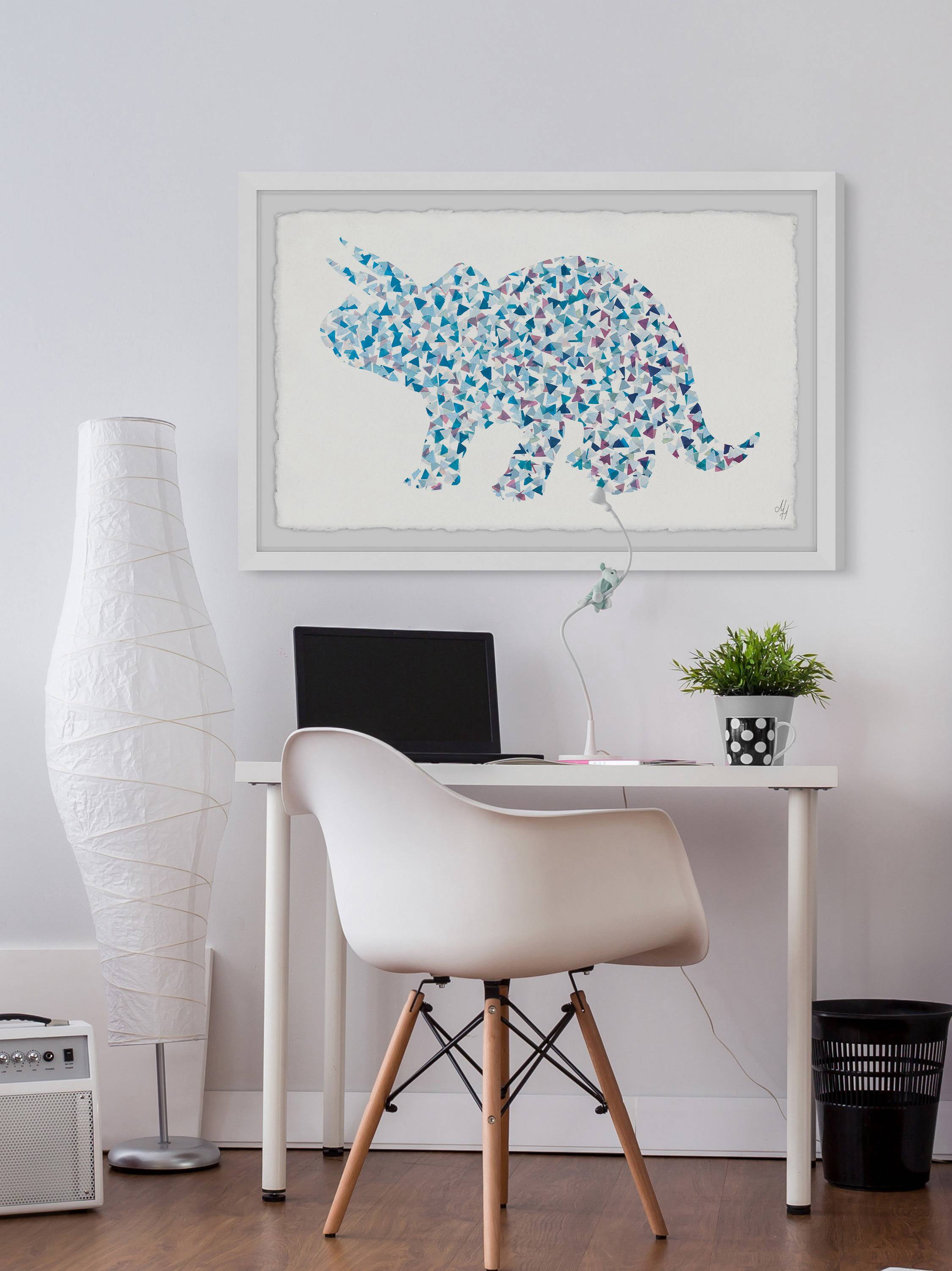 Marmont Hill Patterned Triceratops Framed Wall Art, 30.00" x 1.50"
