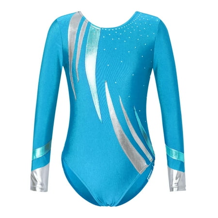 

Yeahdor Kids Girls Long Sleeves Shiny Contrast Color Patchwork Sports Dance Leotard Sizes 6-16