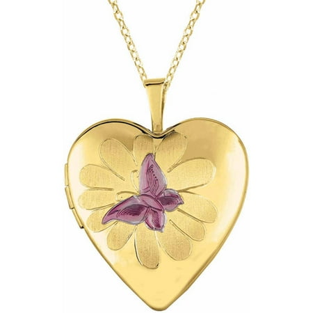 Yellow Gold-Plated Sterling Silver Heart-Shaped with Butterfly Locket