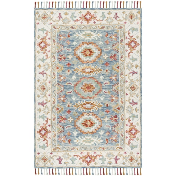 SAFAVIEH Aspen Ronnette Floral Bordered Wool Area Rug, Blue/Ivory, 9' x 12'