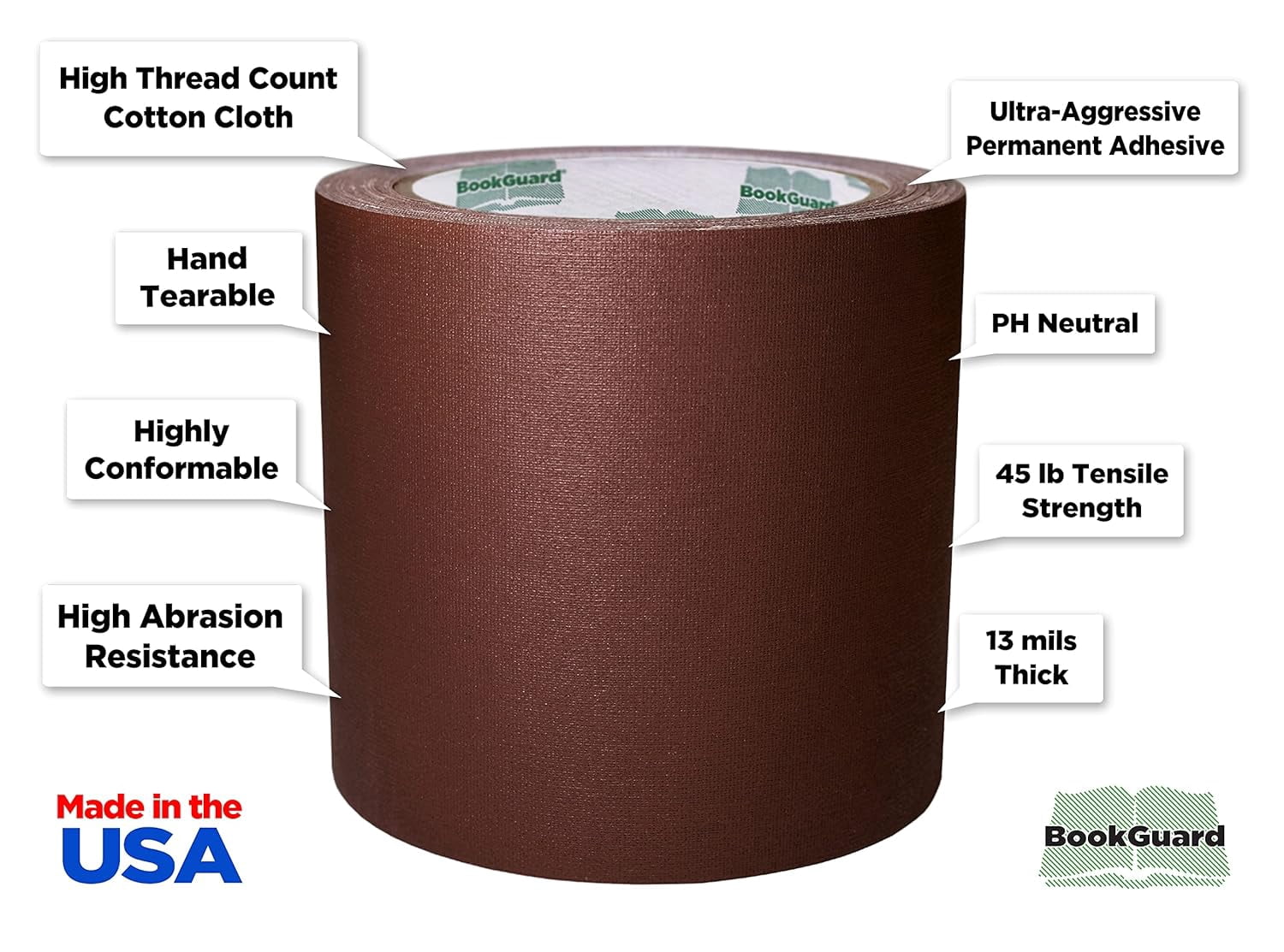 4 inch Premium Bookbinding Repair Cloth Tape, 15 Yard Roll, Brown