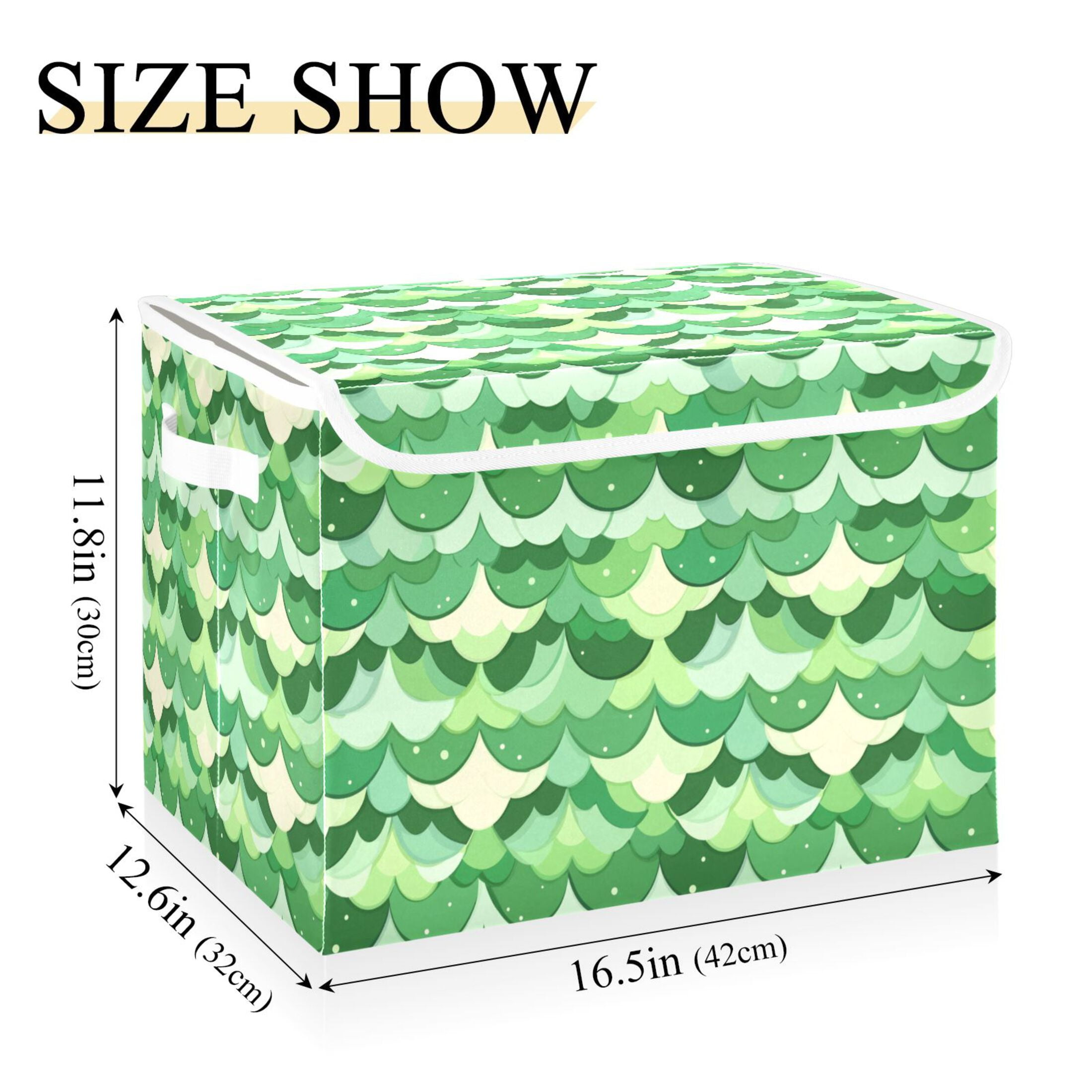 Cute Green Scale Picture Large Storage Bins with Linen Collapsible Lid Storage Box 16.7 x 12.6 x 11.8in