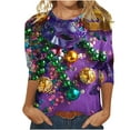 thumbnail image 2 of DDAPJ pyju Mardi Gras Shirt Womens Carnival Tshirts 3/4 Sleeve Crewneck Mask Graphic Tees New Orleans Parade Custume Tops Multicolor M, 2 of 5