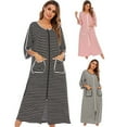 thumbnail image 1 of destyer Robe de Nuit en Polyester pour Femmes Col Rond à Fermeture Éclair Cardigan Respirant Robe de Maison Bureau Vêtements de Nuit Bleu Foncé L, 1 of 9