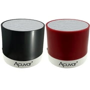2 Acuvar Wireless Rechargeable Mini Speaker Pods with Micro SD Card Reader and USB Compatibility (Red & Black)