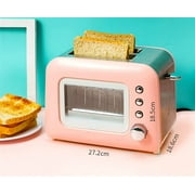 Automatic Transparent 2 Slice Toaster,Stainless Steel, Multi-Function Adjustable Browning Control,with Defrost, Reheat and Cancel Buttons, Portable Easy to Use (Color : Pink)