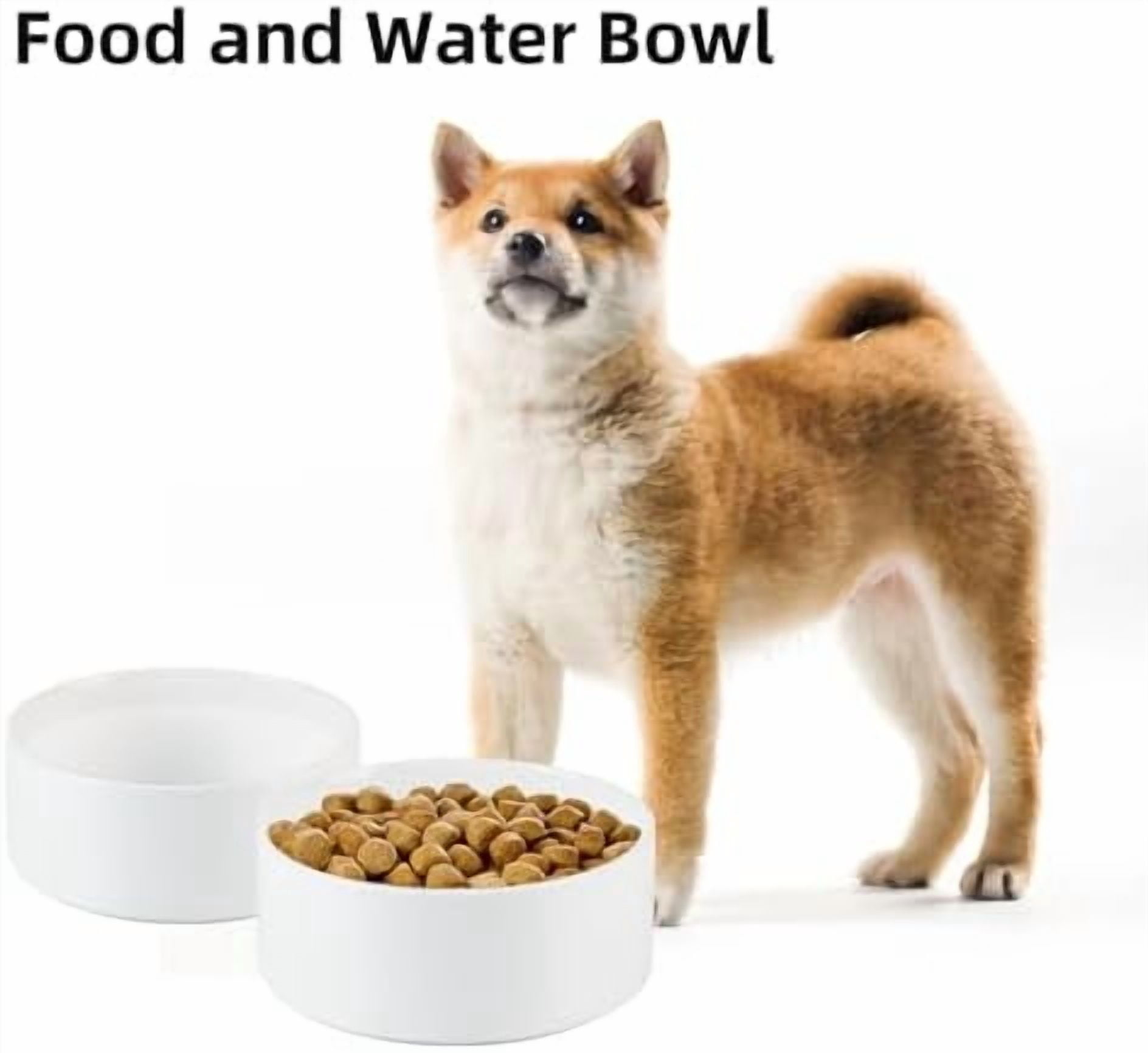 Ceramic 6.1inch Non-Slip Dog Food and Water Bowl for Small & Medium Breed Dogs,Pet Bowl for Replacement, Protects Cervical Spine (White)