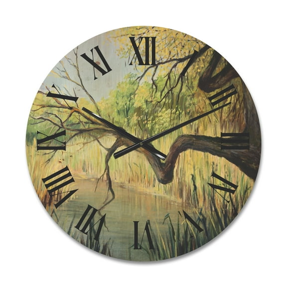 Designart 'The Lake of Silence From The Tree' Lake House Wood Wall Clock