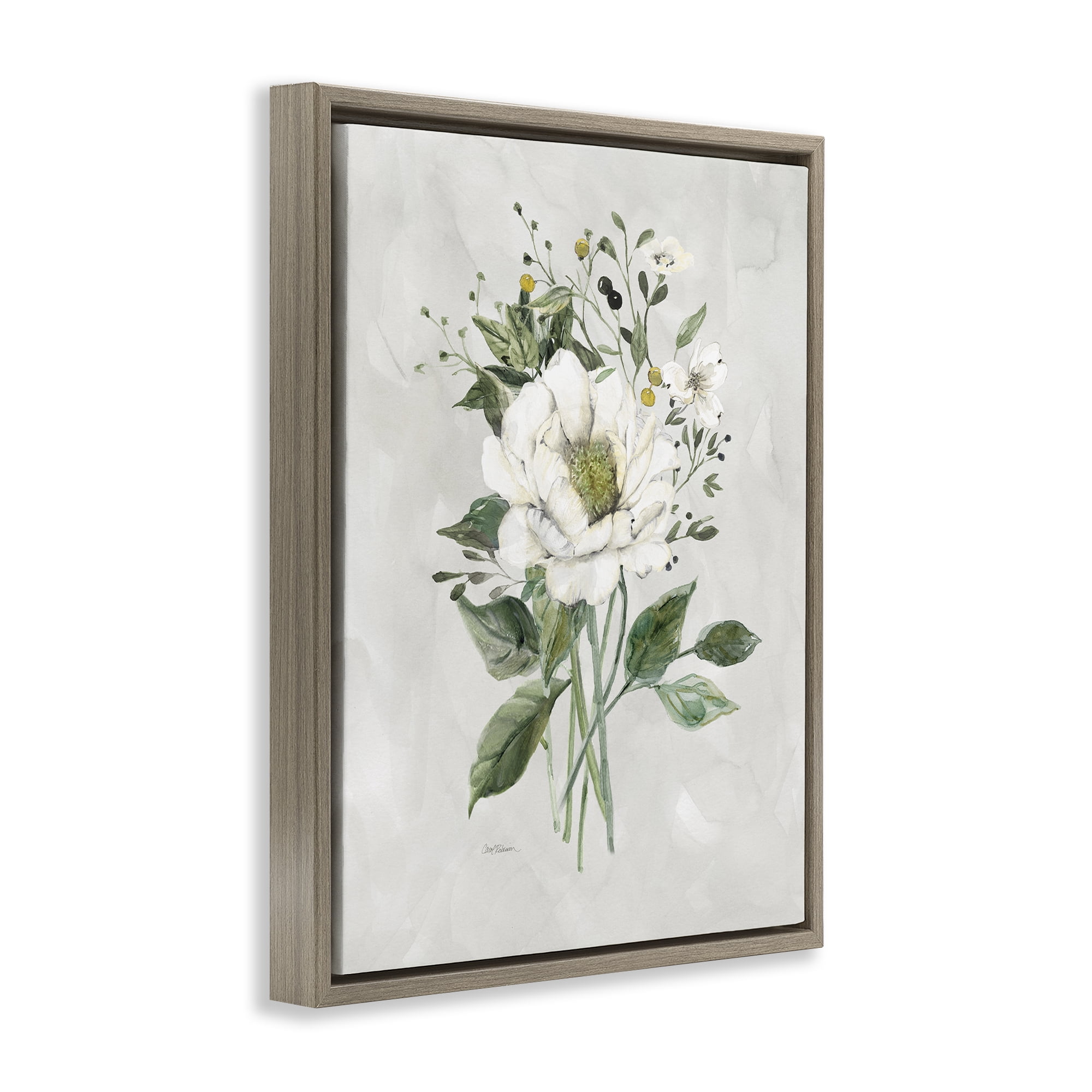 Stupell Industries White Flower Bundle Plants & Flowers Painting Brown Floater Framed Canvas Art Print Wall Art, 25 x 31