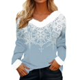 thumbnail image 1 of T-Shirt à Manches Longues pour Femmes Liquidation T-Shirt en Polyester pour Femmes T-Shirt de Noël pour Femmes Imprimé Flocon de Neige Col en Peluche Manchettes en Peluche T-Shirt à Manches Longues, 1 of 4