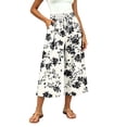 thumbnail image 6 of Edvintorg Womens Capri Floral Printed Elastic Waisted Casual Loose Cotton Wide Leg Cropped Pant with Pocket Womans Clothes White S, 6 of 7