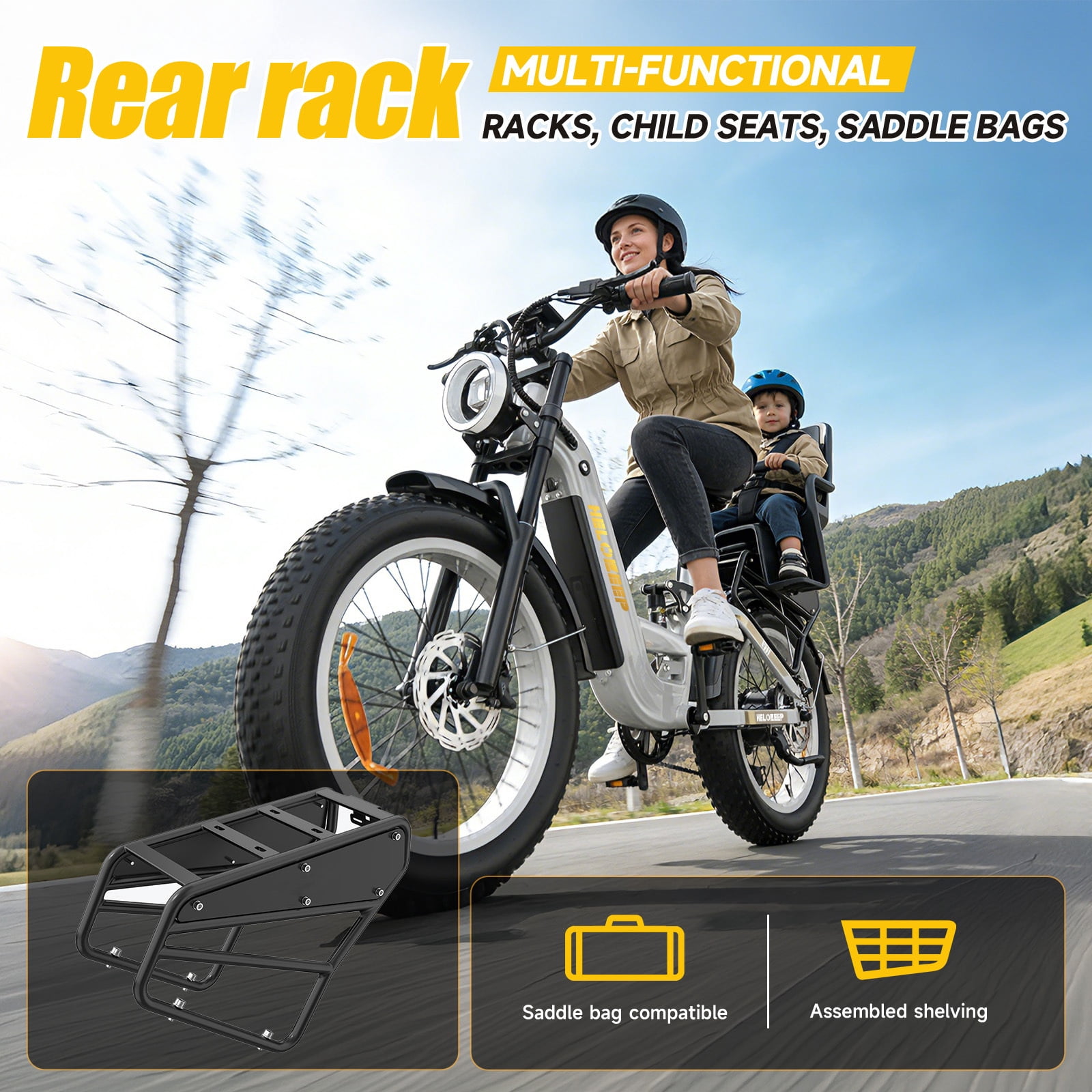 Helokeep 26" White Fat Tire High Performance Cargo Electric Bike for Women, 4000W Peak 2000W, 40MPH, 48V 25Ah UL2849 Off-Road Ebike