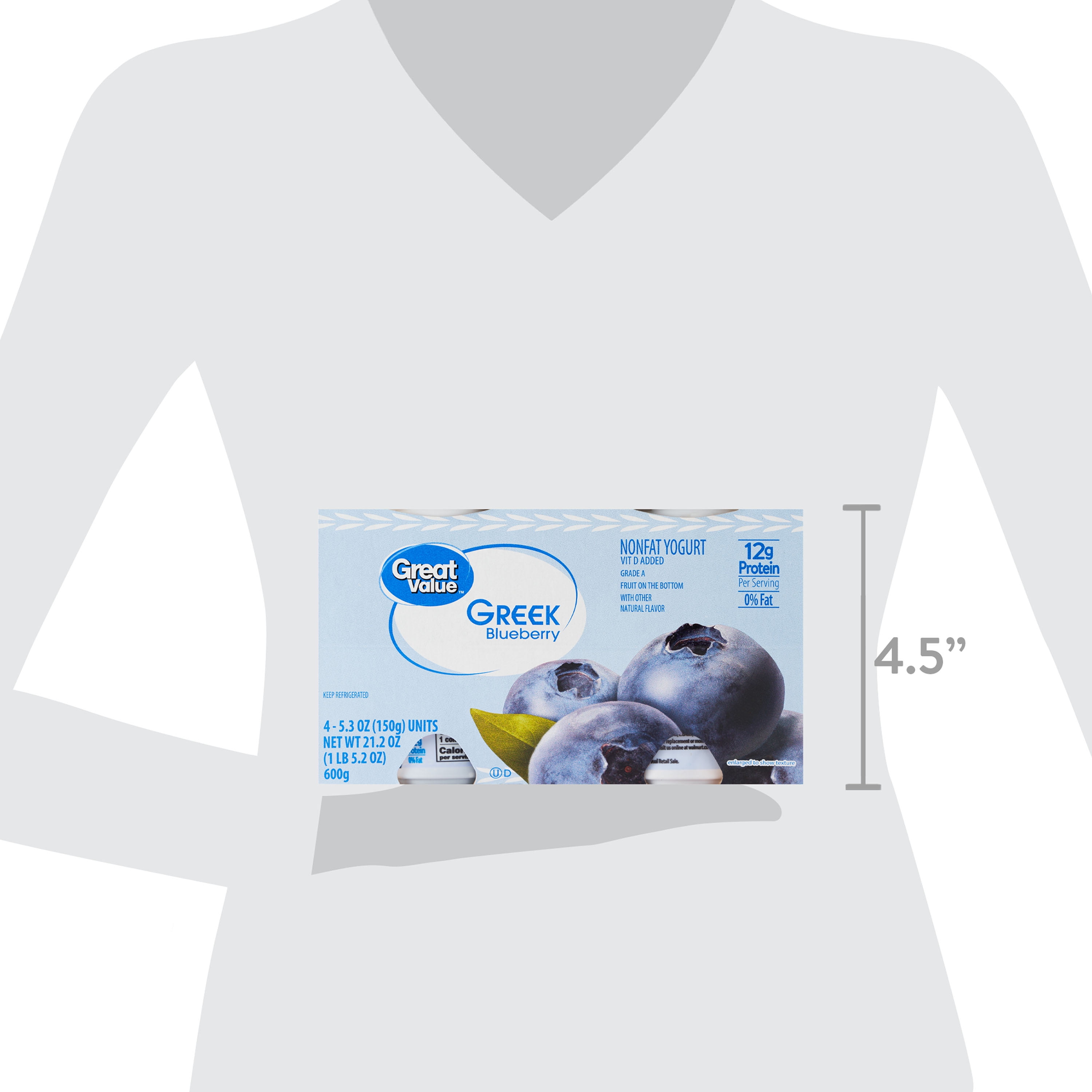 Great Value Blueberry Nonfat Greek Yogurt, 5.3 oz Cups, 4 Pack