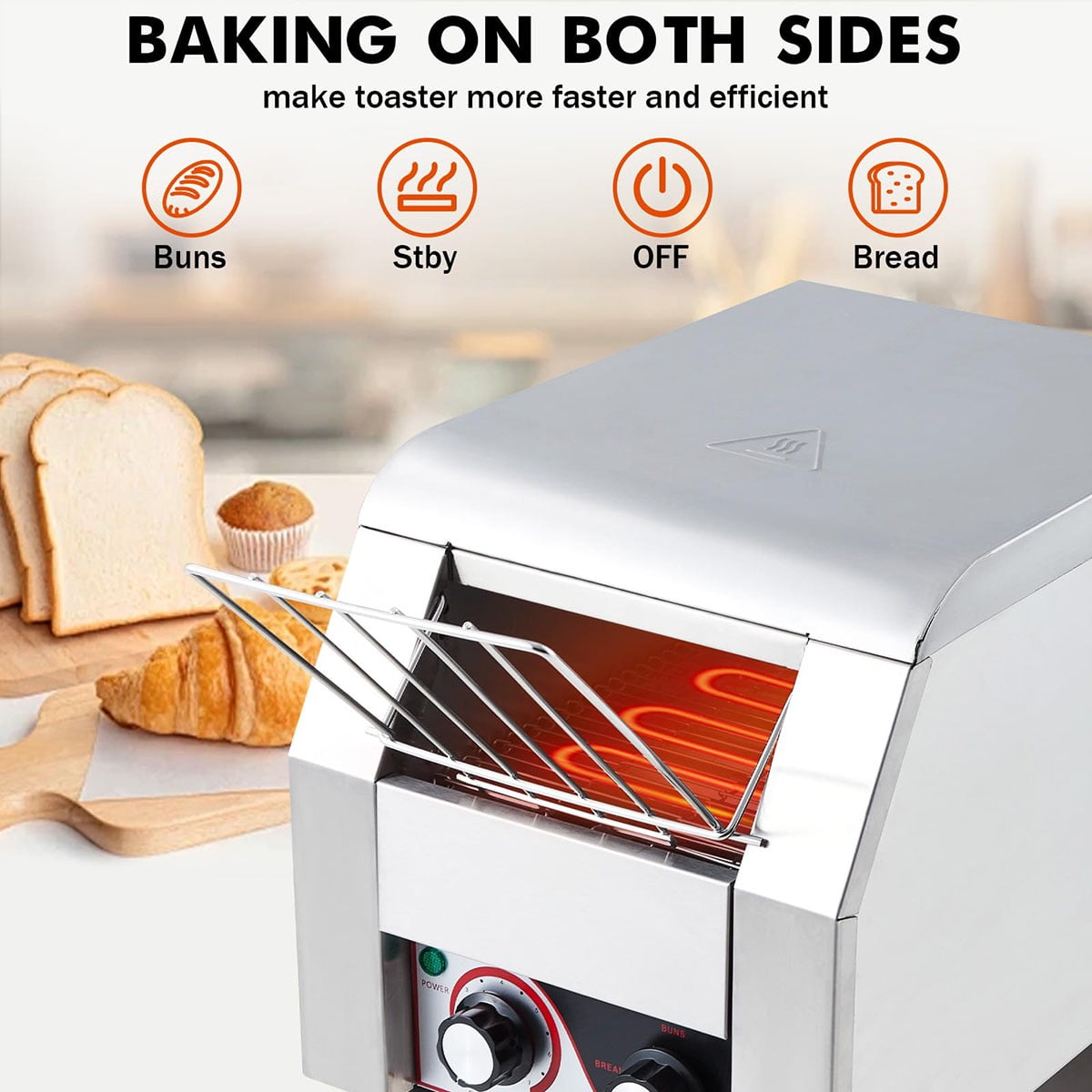 Ataucjin Commercial Toaster Conveyor 150 Slices/Hour, Heavy Duty Industrial Conveyor Toaster Stainless Steel Electric Oven with Dual Heating Tube 7-speed Adjustments for Bagel Croissant Bakery