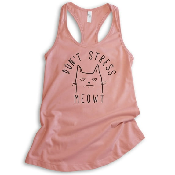 Don't Stress Meowt Tank Top Cat Tank Top, Ladies Racerback Tank Top, Funny Cat Tank, Clever Cool Cat Tank, Desert Pink, X-Large
