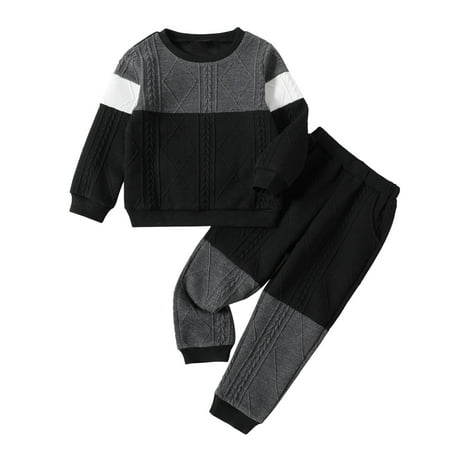 

Baby Boys Casual Outfit Set Long Sleeve Patchwork Colour Knitted T Shirt Pullover Tops And Pants Kids Outfits 2 Piece Sizes 9-12 Months