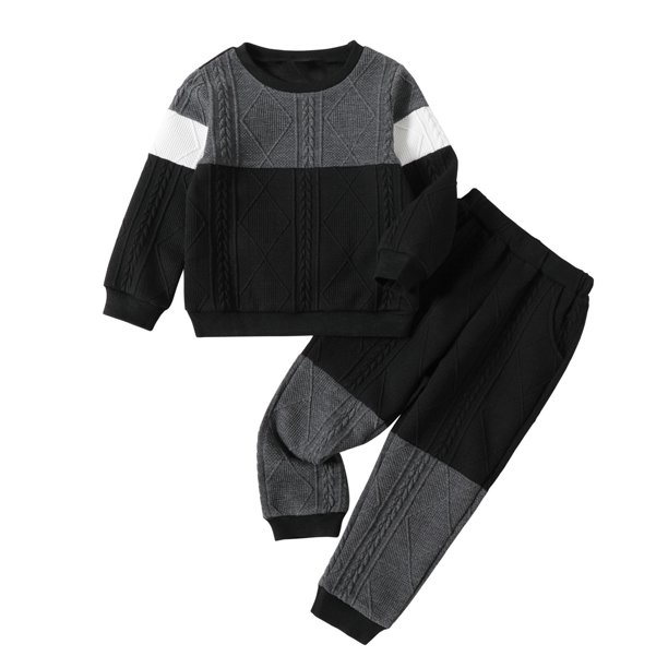 Gibobby Conjunto de ropa para bebé y niño Niños pequeños Niñas Manga larga Patchwork Color Camiseta de punto Tops Pantalones Trajes para niños(Negro,3-6 Meses)