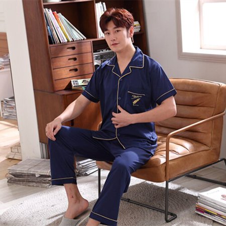 

PIKADINGNIS Summer Autumn Men Pajama Sets Elastic Waist Pijama Boutons Loose Soft Short Casual Comfort Cotton Sleepwear Pyjama Set