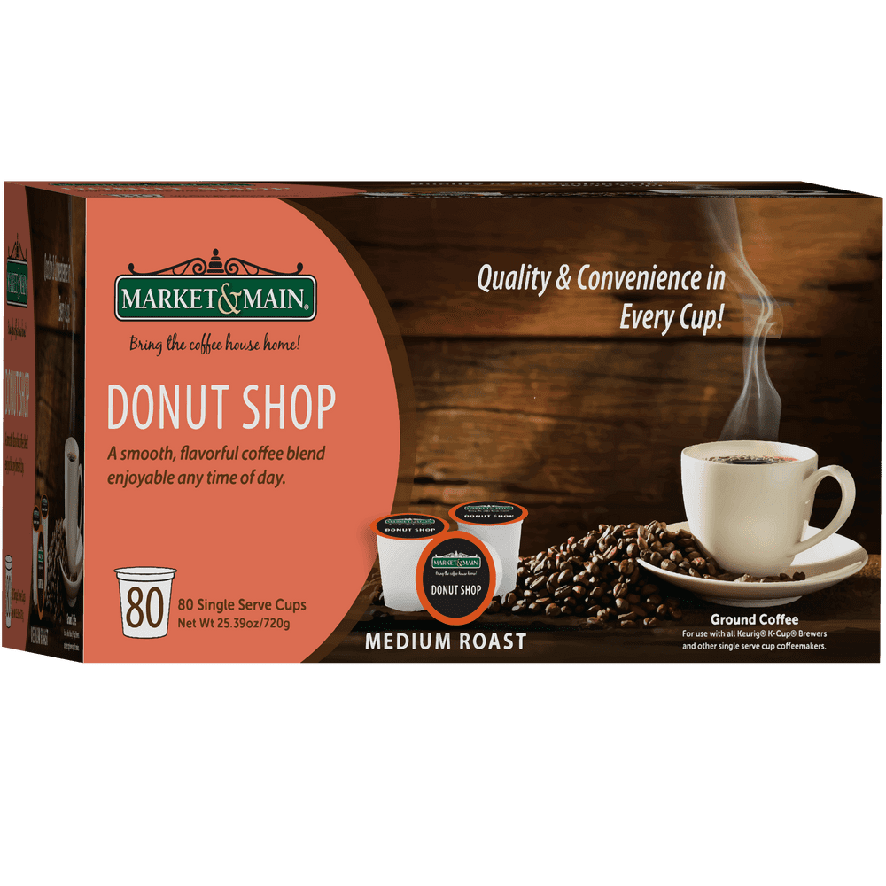 Market & Main Coffee, Donut Shop, Medium Roast, K Cups, 80 Count